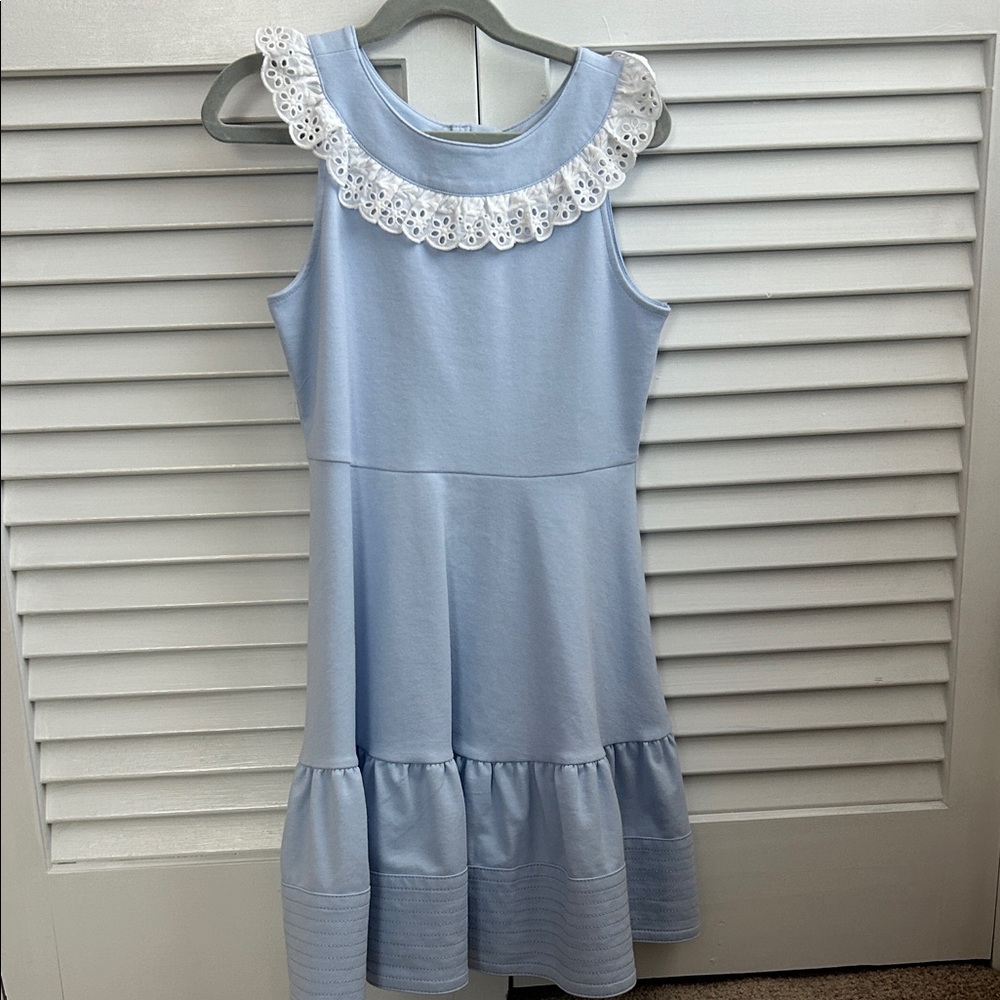 Janie and Jack Light Blue Kids Dress with Eyelet Collar